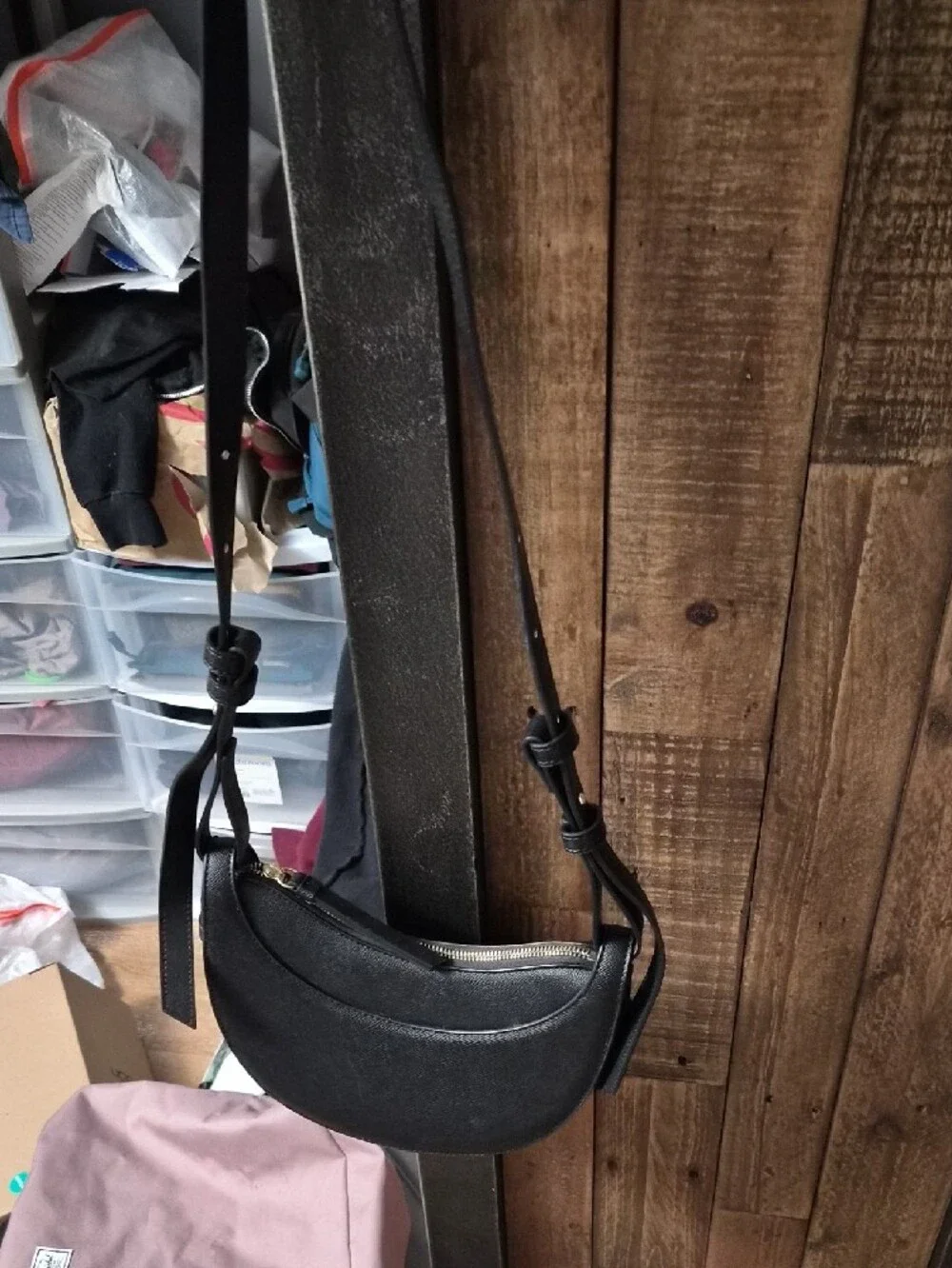 Black Crescent Crossbody Bag for Men